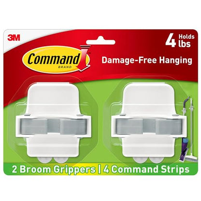 Command Broom Grippers, 2 Hangers and 4 Strips, Damage-Free Mop and Broom Holder Wall Mount, Household Cleaning Tool Organizer for Kitchen, Laundry Room, Closet, Holds up to 4 lb - size: 2 Grippers