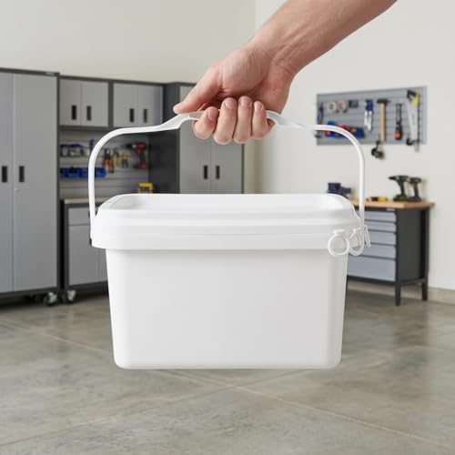 Luxshiny Paint Bucket with Lid 2 Gallon Square Container Large Capacity White Plastic Storage Bucket with Handle Wide Mouth for Easy Pouring Sealed Cover for Home Paint and Chemical Storage