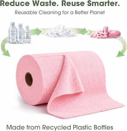 Microfiber Cleaning Cloth Roll - 100 Pack Tear Away Microfiber Paper Towels, Reusable, Washable, Scratch-Free, Kitchen Towels for Car, Home, Kitchen, Glass, Dishes(Pink) - color: Pink
