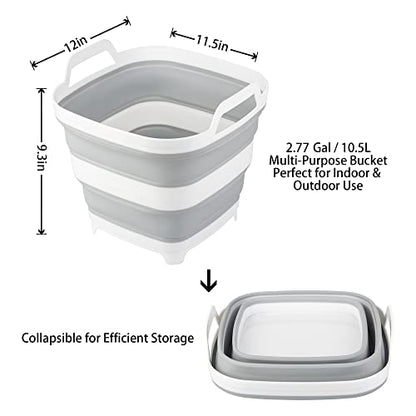 2 Pack Collapsible Ice Bucket with 2.77 Gal / 10.5L Each, Foldable Bottle Drink Cooler for Wine, Beer and Champagne, Space Saving Tub for House Cleaning, Outdoor Waterpot for Garden or Camping