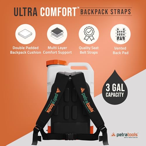 PetraTools 3 Gallon Battery Powered Backpack Sprayer in Lawn and Garden - HD3000 - Long Battery Life & Padded Straps for Comfort - Electric Sprayer w/ 7 Spray Nozzles & 80PSI (3 Gallon ProKit) - size: HD3000 ProKit (7 Nozzles)