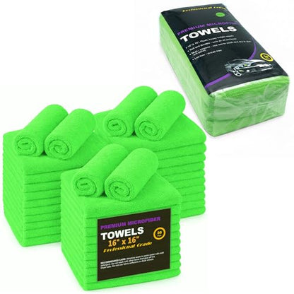 Green Large Microfiber Cleaning Towels,36-Pack Dual-Sided Ultra Soft Plush Washcloth, Professional Grade Premium Microfiber Detailing Cleaning Cloths, Car, Household and Commercial (Green, 16" X 16") - color: Green