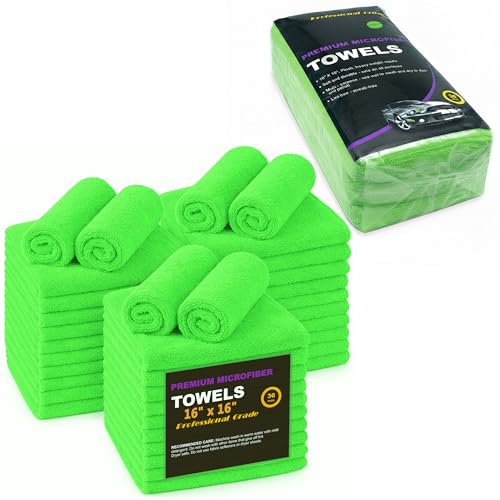Green Large Microfiber Cleaning Towels,36-Pack Dual-Sided Ultra Soft Plush Washcloth, Professional Grade Premium Microfiber Detailing Cleaning Cloths, Car, Household and Commercial (Green, 16" X 16") - color: Green