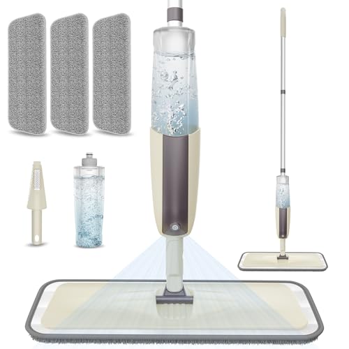 Spray Mops for Floor Cleaning: MEXERRIS Wet Mop with 3 Washable Pads for Swiffer Powermop - Floor Mop with Refillable Bottle - Home Commercial Dust Mops for Hardwood Laminate Ceramic Tiles - color: Brown