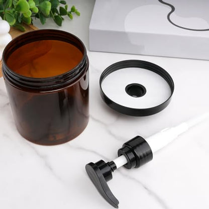 Cosywell Pump Bottle Dispenser Shampoo and Conditioner Dispenser 2 Pack 16.9oz/500ml Wide Mouth Hand Soap Dispenser Refillable Plastic Empty Liquid Container for Lotion Body Wash(Brown) - color: Brown, size: 2x 500ml
