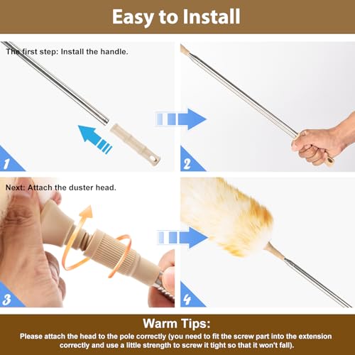 Extendable Cleaning Duster,Extra-Long Telescoping Feather Dusters with Stainless Steel Extension Pole Up to 100" for Cleaning High Ceiling Fan, High Ceilings,Furniture - size: 100inch