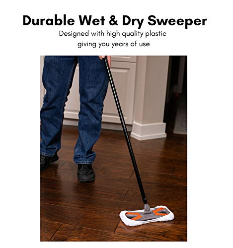 Dust Cleaning Sweeper Mopping - Orange and Grey Durable Mop Set - Lightweight - Great for Kitchen, Home, Garage and Office - Hardwood Tile Laminate Floor Cleaner - Removable Slipper