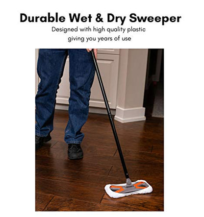 Dust Cleaning Sweeper Mopping - Orange and Grey Durable Mop Set - Lightweight - Great for Kitchen, Home, Garage and Office - Hardwood Tile Laminate Floor Cleaner - Removable Slipper