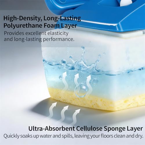 Sponge Mop Refill Head with Squeezer Attachment, Foam & Natural Cellulose Layer Replacement Head, 9” Head, Fits 0.866" Mop Handle, 2 Pack