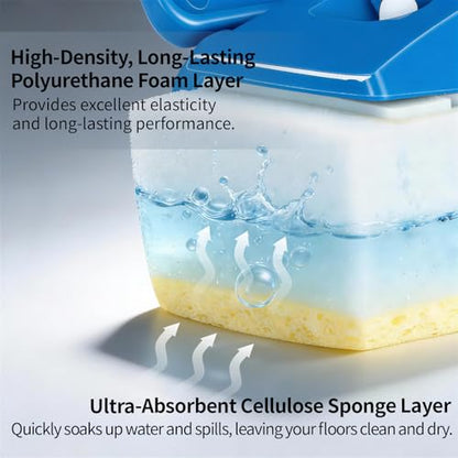 Sponge Mop Refill Head with Squeezer Attachment, Foam & Natural Cellulose Layer Replacement Head, 9” Head, Fits 0.866" Mop Handle, 2 Pack