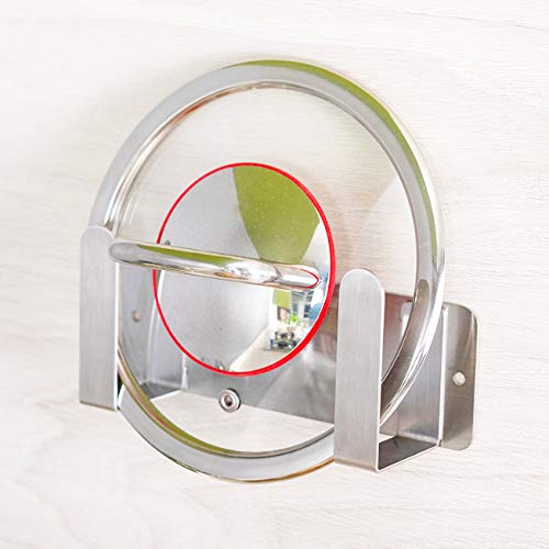 Pot Lid Rack, Wall Mounted 304 Stainless Steel Pan Lid Organizer Holder, 3M Self Adhesive, Kitchen Cooking Utensil Tool (Silver, Set of 2) - color: Silver(Set of 2)
