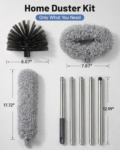 Practical 3 in 1 Dusters Kit for Cleaning, Efficient Duster with Extension Pole, Upgraded High Ceiling Fan Cleaner Duster, Easy Washable Spider Cobweb Brush Duster for Blinds/Wall/Tight Spaces