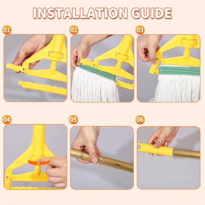 Midoneat Commercial Industrial Heavy Duty Mop with Two Extra Replacement Mop Head,60" Long Handle Looped-End String Wet Cotton Mops for Floor Cleaning