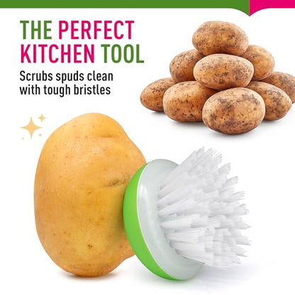 Vegetable Brush Scrubber for Food – 2Pcs Set Fruit and Veggie Brush – Silicone Top and Ultra-Strong Bristles Potato Scrubber – Palm Held Ergonomic Design – Easy to Clean – Red and Green