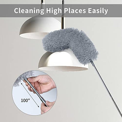 BOOMJOY Microfiber Feather Duster with 100 inches Extension Pole, Dusters for Cleaning High Ceiling, Fan, Blinds, Furniture, Dark Grey - color: Dark Grey