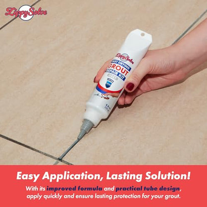 ZippySolve Tile Grout, Repair Kit,Restore & Renew Tile Joints Line, Fast Drying Grout Paint Squeeze Tube for Bathroom Shower Kitchen Floor, Waterproof (8.8 oz) (Grey) - style: Grey