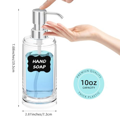 Clear Plastic Dish Soap Dispenser, 10 oz Pump Bottle for Kitchen & Bathroom | Clear plastic 10 oz refillable pump bottle for dish soap, hand soap, lotion, kitchen sink, or bathroom counter - color: Clear