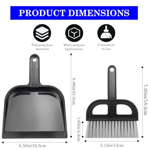 Mini Dustpan and Brush Set - Portable Hand Broom Compact 8.5" Nesting Cleaning Combo for Desks Keyboards Home Office