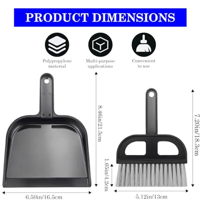 Mini Dustpan and Brush Set - Portable Hand Broom Compact 8.5" Nesting Cleaning Combo for Desks Keyboards Home Office