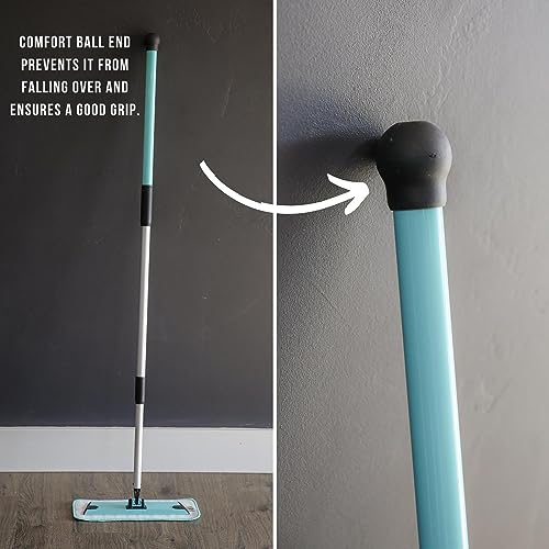 Don Aslett's 12" Mop with 2 Reusable Microfiber Pads (Aqua) Bathroom or Kitchen | 360° Rotating Head | Machine Washable | Extending Pole