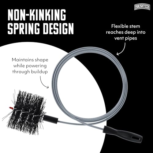 Brushtech Pellet Stove Cleaning Brush Kit - 10-Foot Non-Kinking Spring Brush for 3-Inch Vent Pipes with Bonus Steel Ash Brush - Safe Airflow Maintenance for Stove Pipes