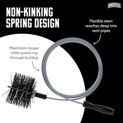 Brushtech Pellet Stove Cleaning Brush Kit - 10-Foot Non-Kinking Spring Brush for 3-Inch Vent Pipes with Bonus Steel Ash Brush - Safe Airflow Maintenance for Stove Pipes