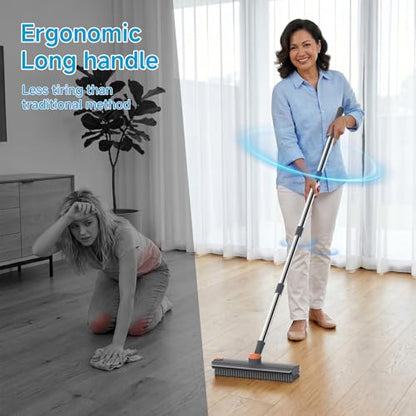 Pool Scrub Brush with 52" Pole, 3 in 1 Pool Cleaning Brush with Squeegee, Floor Scrub Brush with Long Handle, Deck Brush for Swimming Pool Tile Wall Patio Concrete Gray - color: Gray