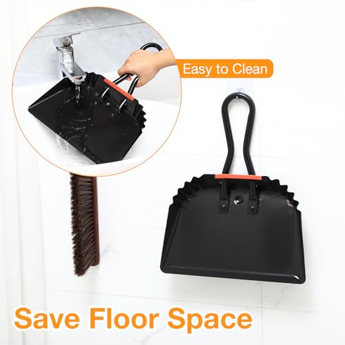 Mumufy 4 Pack Industrial Metal Dustpan 12" Heavy Duty Dust Pan with Handle Handheld Dustpan Wide Scooper Dust Debris Sweeping Tool Precision Edge Ideal for Cleaning Indoor Outdoor Surfaces(Black) - color: Black