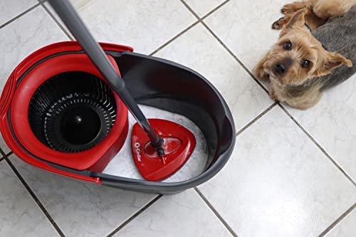 O-Cedar EasyWring Microfiber Spin Mop & Bucket Floor Cleaning System + 2 Extra Refills, Red/Gray - style: Spin Mop & Bucket with 2 Extra Refills