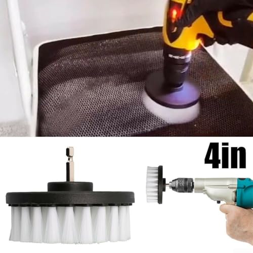 4 Inch Soft Drill Brush Head, High Resistance Nylon Bristles for Deep Cleaning Bathroom Carpet Leather Upholstery Kitchen for Tile Shower Bathtub Wheels Grout Toilet Glass Tire Compatible with Drills