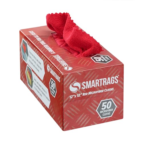 Arkwright Smart Rags Microfiber Cleaning Cloths, Pack of 50 in a Box, Lint Free 180 GSM Reusable Towels for Auto, Office and Household Cleaning, 12 x 12 in, Red - color: Red, size: 12 x 12 in