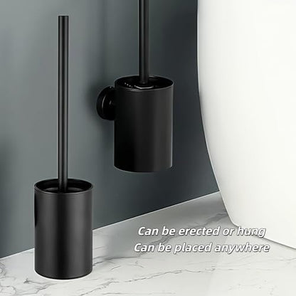 Matte Black Toilet Brush with Long Handle, Stainless Steel Toilet Bowl Brush and Holder Set, 2 in 1 Wall Mount Freestanding Splash Proof Toilet Brush for Bathroom Home RV