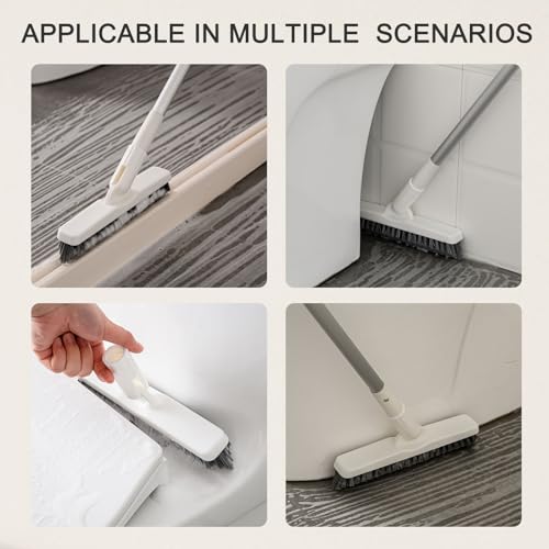 Grout Brush with Long Handle Telescopic Handle Floor Scrub Brush Grout Brush 180°Rotation Tile Grout Cleaning Tool V-Shaped Corner Brush for Bathroom Wall Tile Floors Hard to Reach Areas - 51.2in
