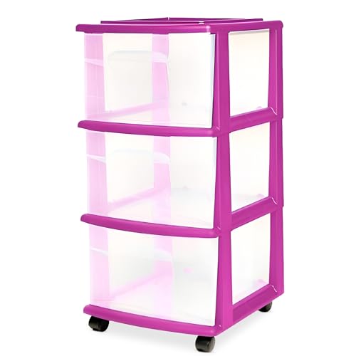 HOMZ 3-Drawer Storage Cart, Plastic Home and Office Organizer, Purple Frame - color: Purple, size: 1 Pack
