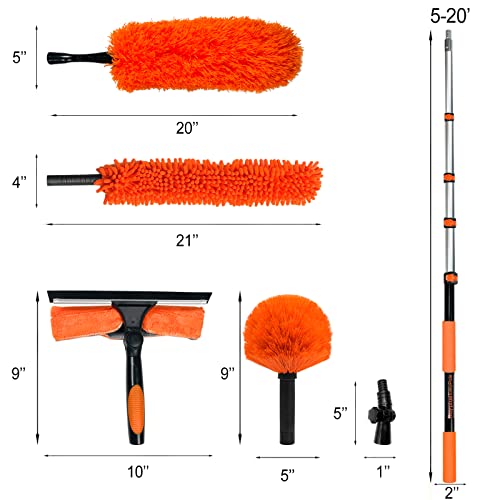 Buyplus 26FT Reach Dusting Kit, Long Duster with 5-20FT Extension Pole for High Ceilings, Cobweb Duster, Microfiber Duster, Window Squeegee, Extendable Duster Cleaning Kit