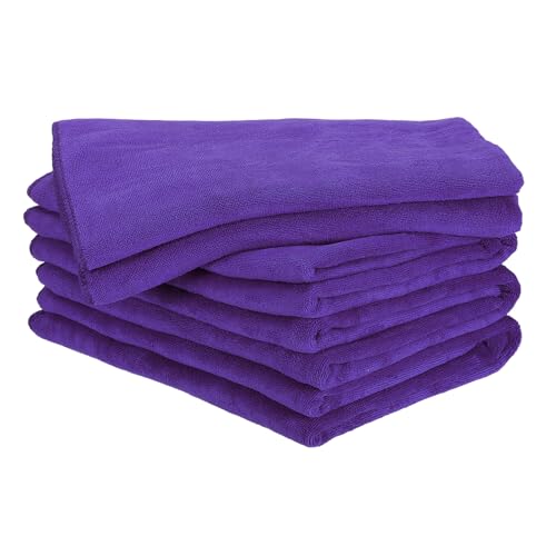 HARFINGTON 4 Pack Microfiber Cleaning Cloth, 71" x 24" Multi-Functional Cleaning Towels Reusable Absorbent Rags for Car Wash Kitchen Household Window Clean, Purple - color: Purple, size: 71" x 24"