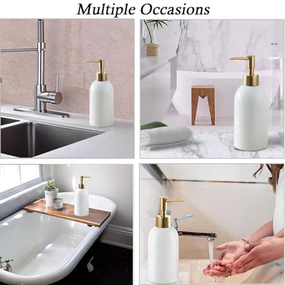 2Pack Ceramic Soap Dispenser White with Gold Pump,Simple Design Cylindrical Lotion Dispenser Bottle,Refillable Liquid Hand Soap Dispenser for Kitchen,Bathroom,Washroom - color: 2pcs White（a）