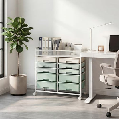 Craft Cart with Wheels, Stylish Rolling Craft Cart with 10 Drawers, Art Cart Organizer and Storage