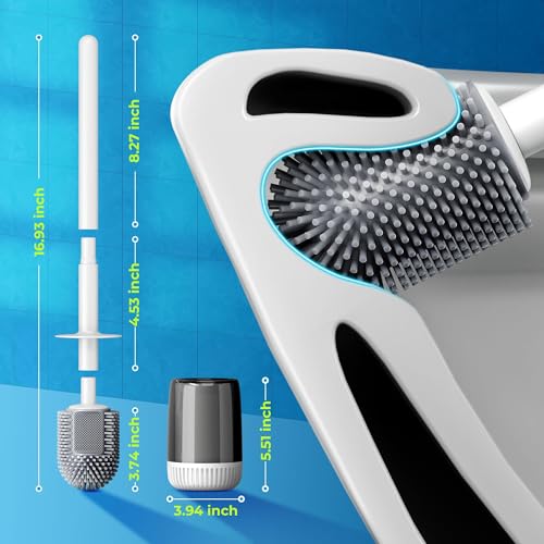 Silicone Toilet Brush, L-Shaped Toilet Brush and Holder Set, Bathroom Toilet Brush with Long Non-Slip Handle, Wall Mounted or Floor Standing Design, for Home and RV Use - size: 1 Pack | L-Shaped Brush Head, Non-Slip Handle