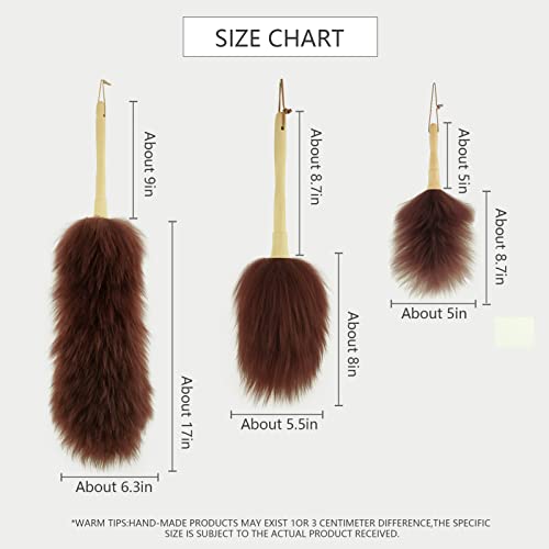 Lambswool Duster 16'' Length Solid Wooden Handle Leather Hang Strap for Cleaning Ceiling Fans Window Blinds Computer Furniture Figurines TV Natural Feather Duster,Brown - color: Brown, size: 16 Inch
