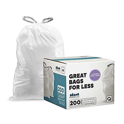 Plasticplace White Drawstring Lavender and Soft Vanilla Scented Garbage Can Liners │ Compatible with Code Q (200 Count) │ 13-17 Gallon │ 25.25" x 32.75" - size: 200 Count (Pack of 1), style: Lavender and Soft Vanilla