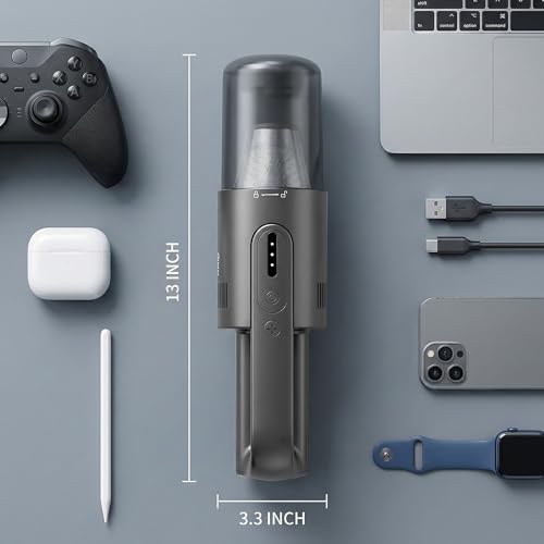 Handheld Vacuum Cordless, 5-in-1 Car Vacuum Portable Cordless 30 Mins Rapid Rechargeable Hand Vacuum Brushless Motor 19000Pa Strong Suction, Dust Busters for Car Home with 4 Nozzles, Gray