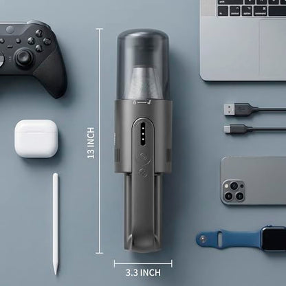 Handheld Vacuum Cordless, 5-in-1 Car Vacuum Portable Cordless 30 Mins Rapid Rechargeable Hand Vacuum Brushless Motor 19000Pa Strong Suction, Dust Busters for Car Home with 4 Nozzles, Gray