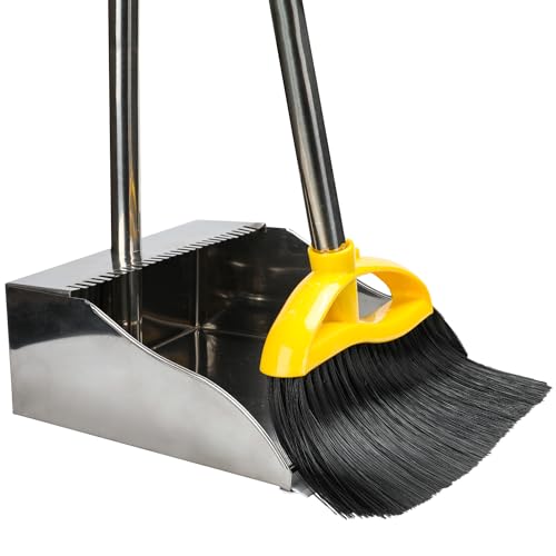 Broom and Stainless Steel Dustpan Set for Home,Metal Dust Pan and Soft Bristles Indoor Kitchen Broom for Office,Lobby - style: Broom and Dustpan