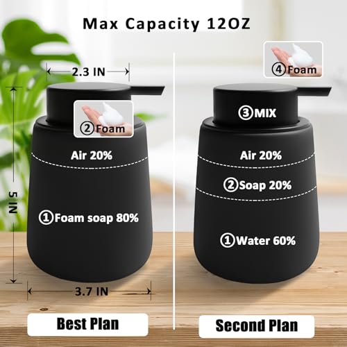 Soap Foaming Dispenser Ceramic with Easy-to-Press Pump Hand Foam Dispenser for Shampoo Bathroom Kitchen 12 oz - color: Foam-brownblack