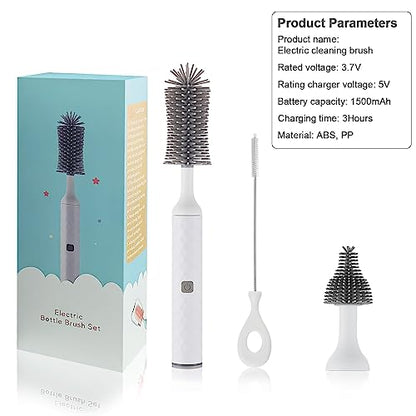 Rechargeable Electric Bottle Brush Cleaner Set, 360° High Speed Rotation Silicone Cleaning Brush with Bottle Brush, Pacifier Brush, Straw Brush, Perfect for Baby Bottle,Cup, Kitchen Utensils - color: White
