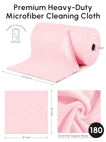 Microfiber Cleaning Cloths Roll, 225 Pack Tear Away Microfiber Towels Roll, 12" x 12" Lint Free Rags, Reusable Cleaning Cloths, Washable, Scratch Free,Ultra Absorbent Dish Rags(Pink) - color: Pink, size: 225 pack