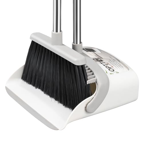 Broom with Dustpan Combo Set, Hand Broom and Dustpan Set for Sweeping Indoor Angle Broom for Home Office Kitchen Lobby Floor Pet Hair Indoor&Outdoor Cleaning (White&Gray)