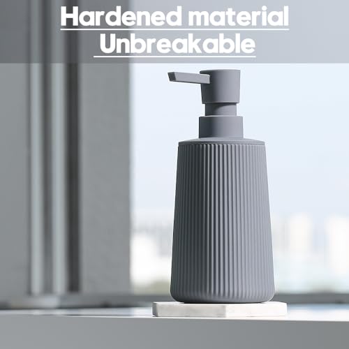 Small Soap Dispenser for Bathroom and Kitchen, Modern Farmhouse Striped Style Plastic Hand Soap Dish Soap Dispenser with Pump Matte Gray - color: Gray