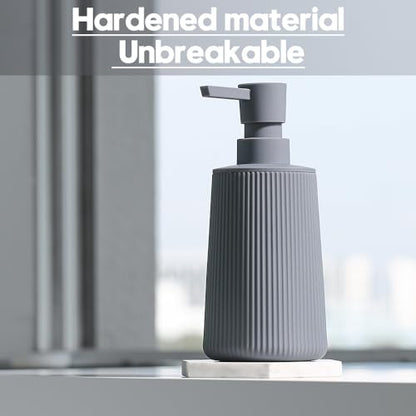 Small Soap Dispenser for Bathroom and Kitchen, Modern Farmhouse Striped Style Plastic Hand Soap Dish Soap Dispenser with Pump Matte Gray - color: Gray